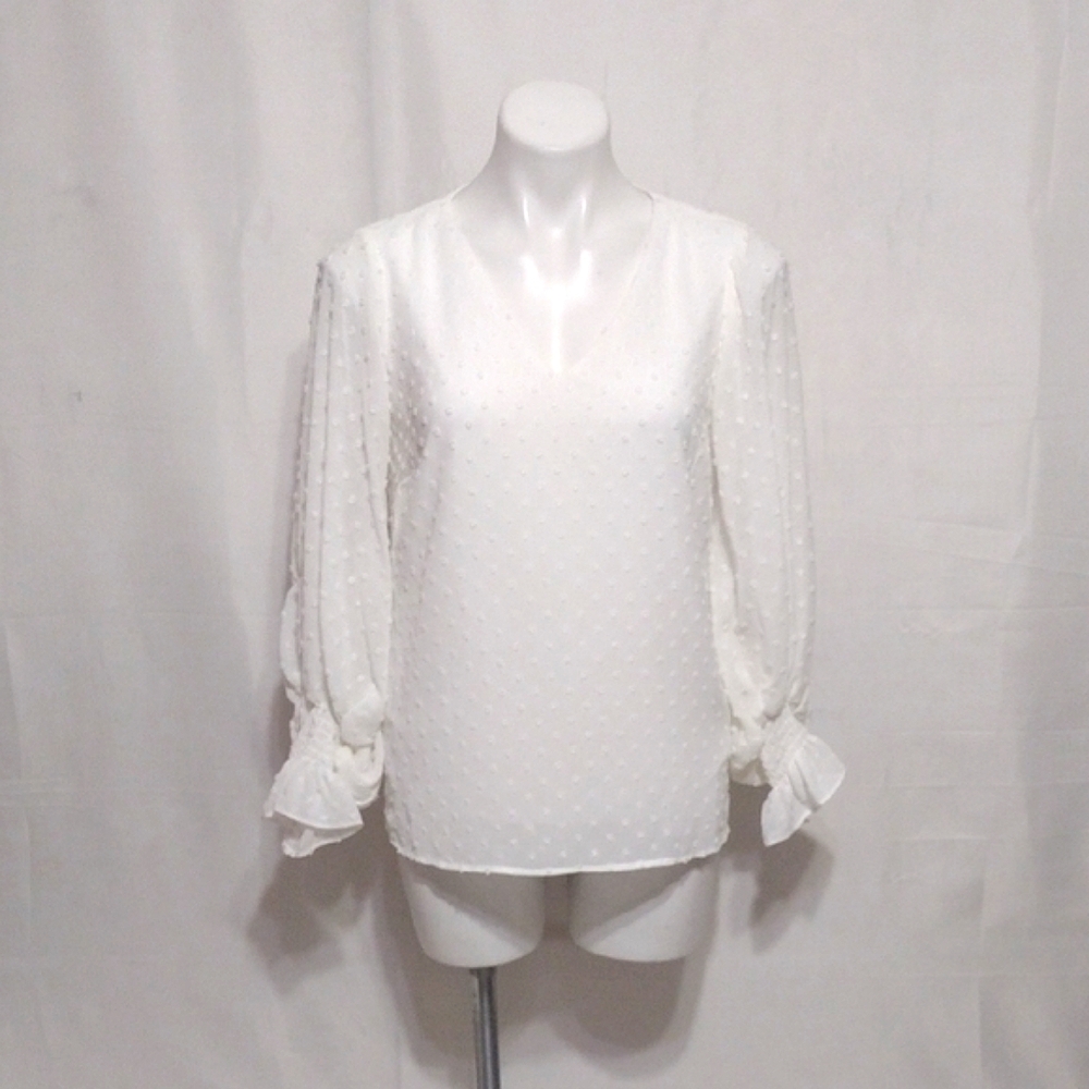 Vince Camuto Swiss Dot Puff Sleeve Blouse XS Romantic Cottagecore Chic Top